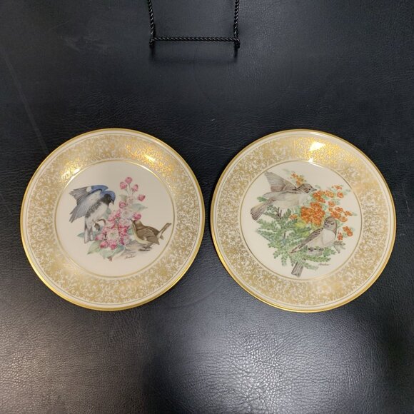 2 Lenox Porcelain Collector Plates Boehm Birds 1980 Blue Warbler 1981 Phoebe Vtg - Picture 1 of 8